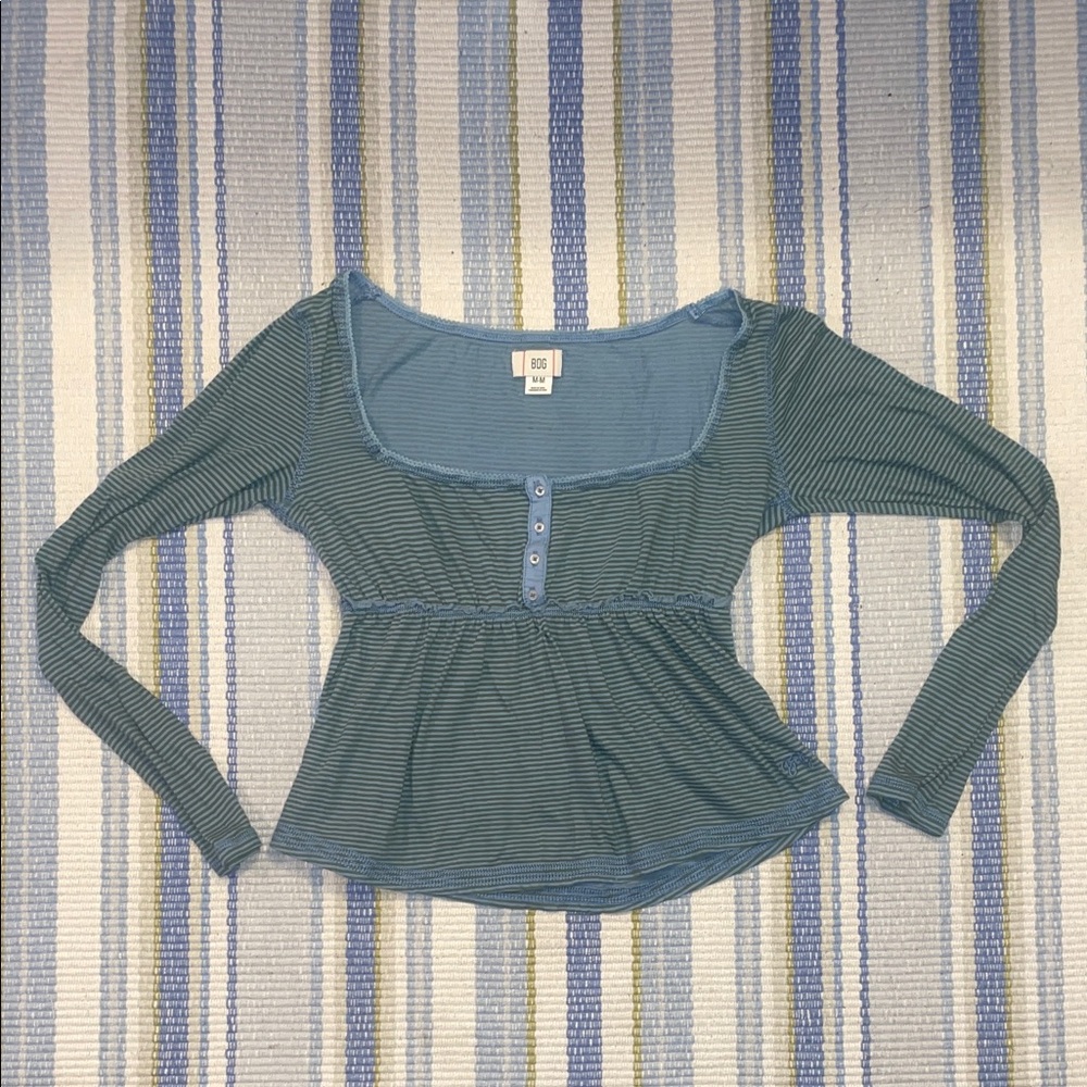 BDG Teal Striped Long Sleeve Top